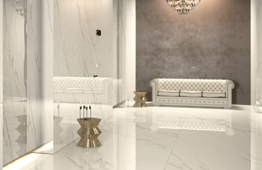 Marble look porcelain tiles