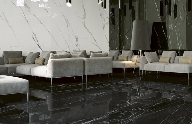 Black marble effect tiles