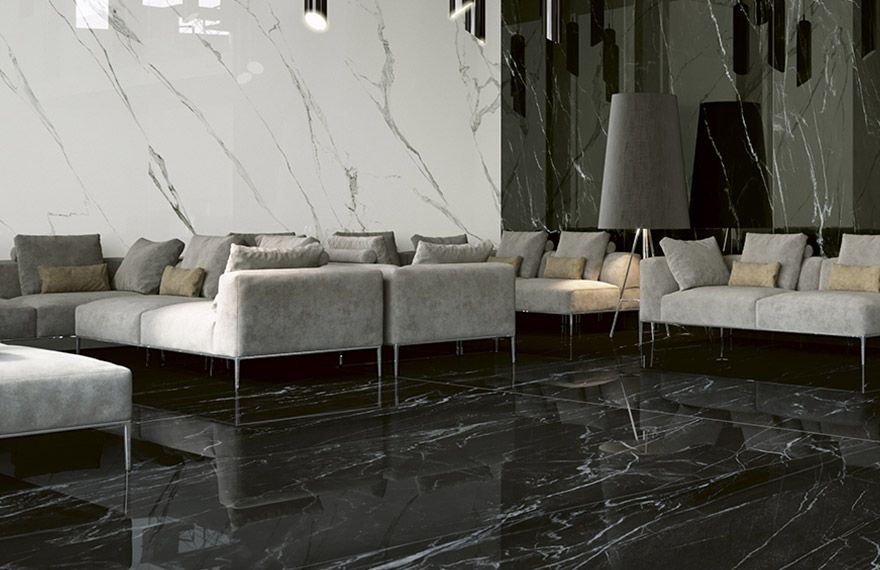 Black marble effect tiles