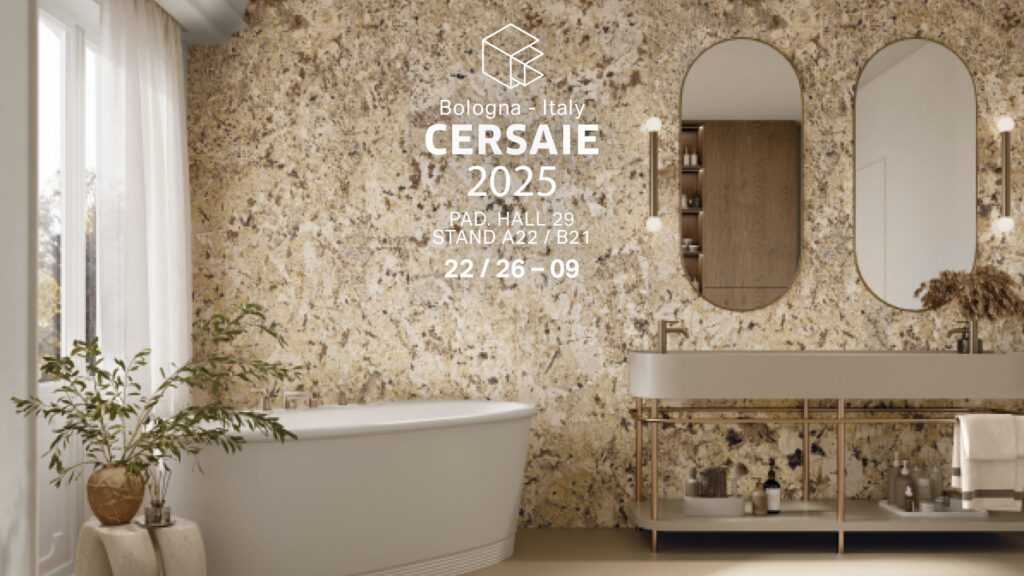Ambiente bagno con rivestimenti in gres effetto granito Alaska White di LA FABBRICA AVA.