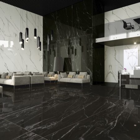 Black marble effect tiles