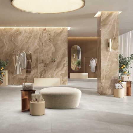 Natural stone effect porcelain tiles