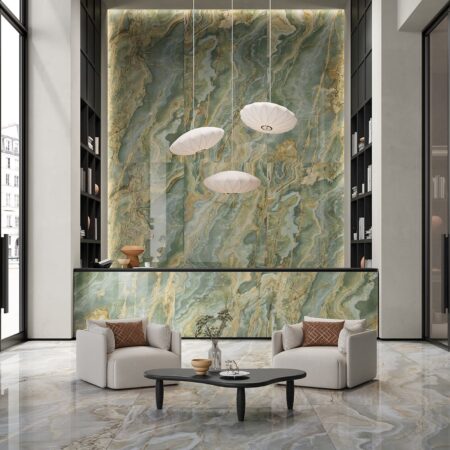 Natural stone effect porcelain tiles