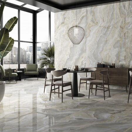 Natural stone effect porcelain tiles