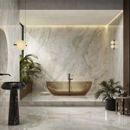 Natural stone effect porcelain tiles