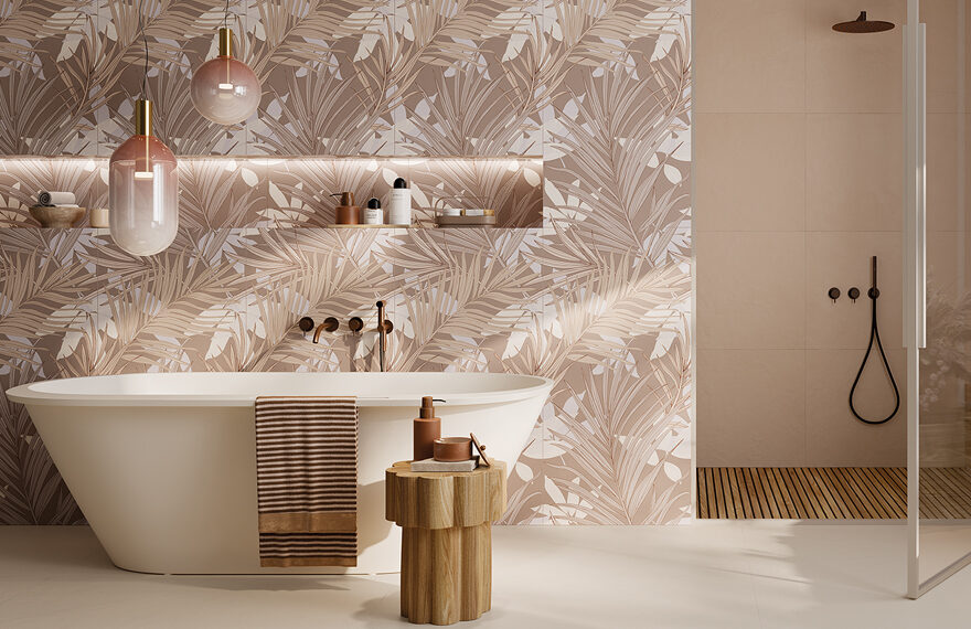 Gres porcellanato effetto cemento in tonalità pastello con tecnologia WallX