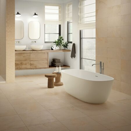 Beige stone effect tiles