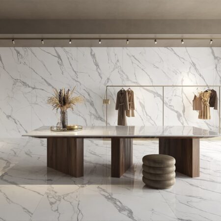 White marble look porcelain tile